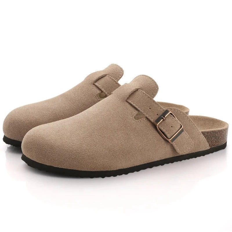 Women's Suede Boston Clogs Cork Insole