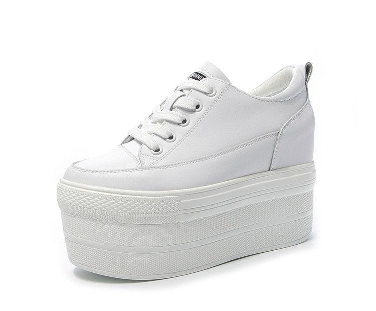 12cm Leather Vulcanized Sneakers for Women