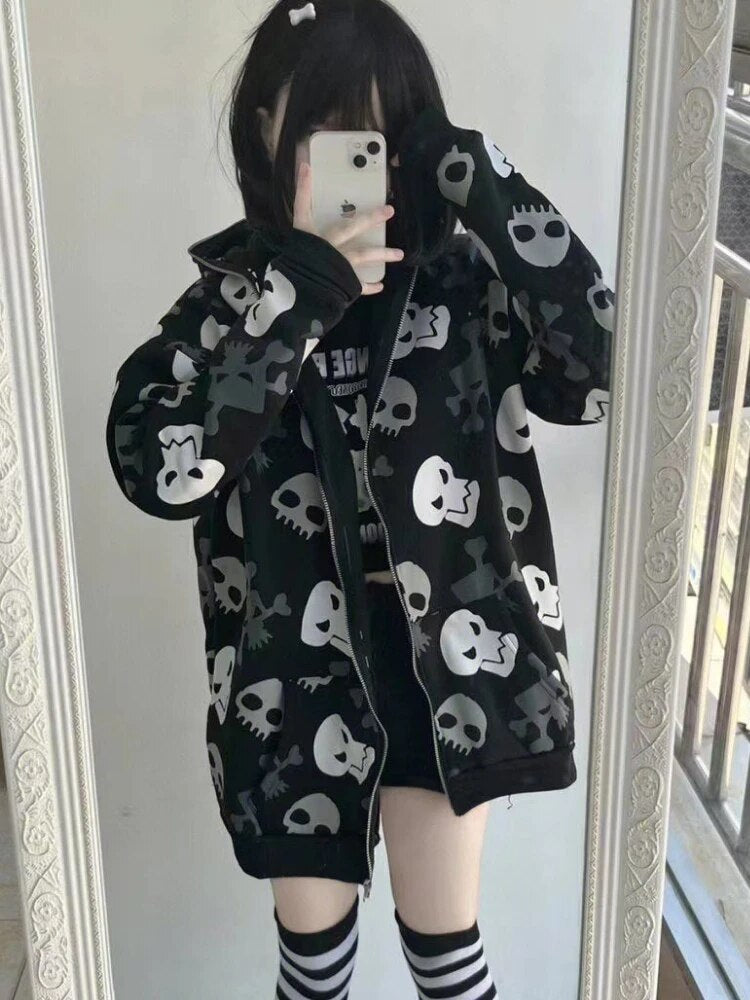 Skull Zip up Hoodie for Women