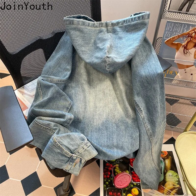 Y2K Women's Loose Denim Hoodies Sweatshirt