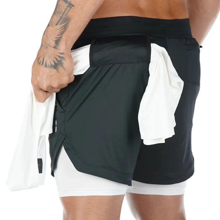 2-in-1 Running & Gym Mens Quick Dry Shorts