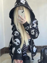 Skull Zip up Hoodie for Women