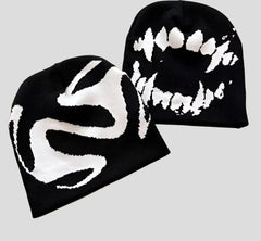 Goth Beanie Hat: Tooth Knitted Y2K Streetwear