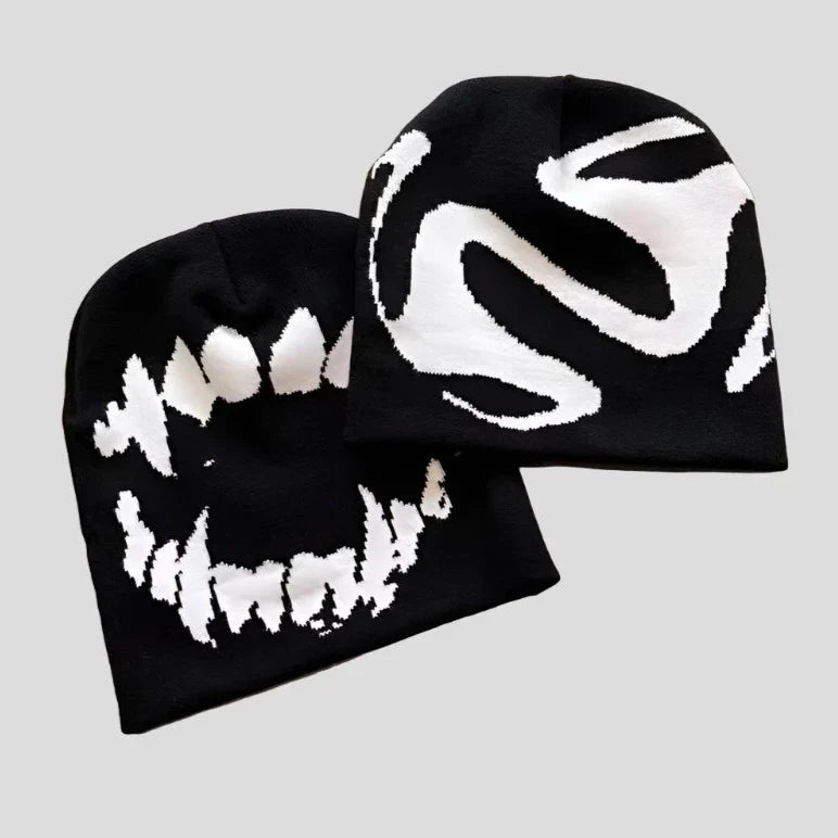 Goth Beanie Hat: Tooth Knitted Y2K Streetwear