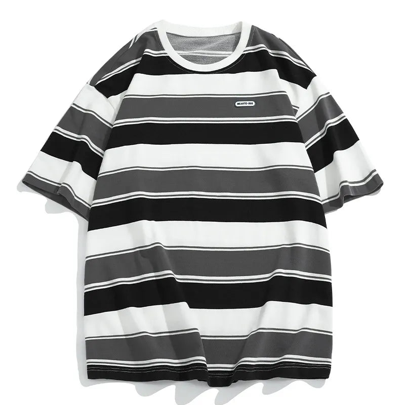 Loose Contrast Color Striped T Shirt