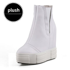 13cm Leather Platform Wedge Boots for Women