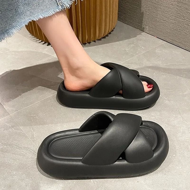 Cross Design Platform Slide Sandals for Women