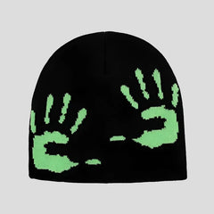 Hands Graphic Print Knit Beanie: Y2K Streetwear Aesthetic