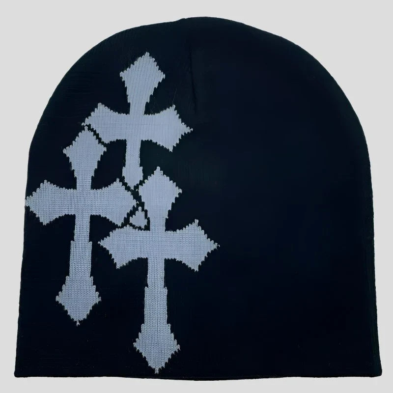 Cross Knitted Beanie: Streetwear Wool Beanie