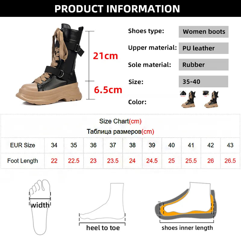 Platform Boots PU Leather Mid-Calf Combat for Women