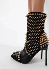 Black Studded Luxury Ankle Boots