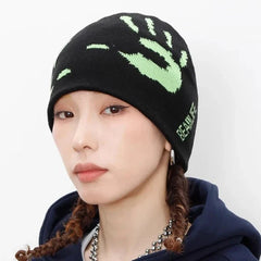 Hands Graphic Print Knit Beanie: Y2K Streetwear Aesthetic