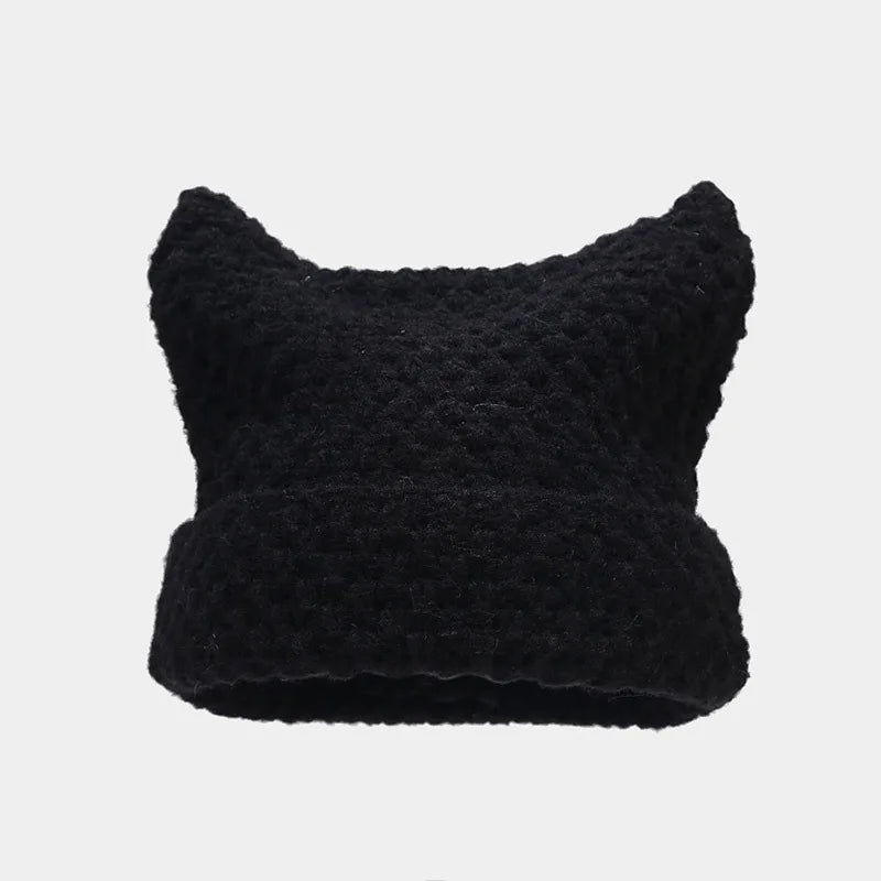 Knit Striped Beanie: Cozy Headwear Cute Cat Ears Essential