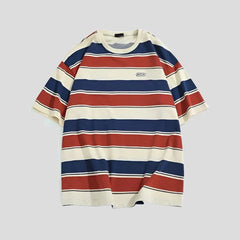 Loose Contrast Color Striped T Shirt