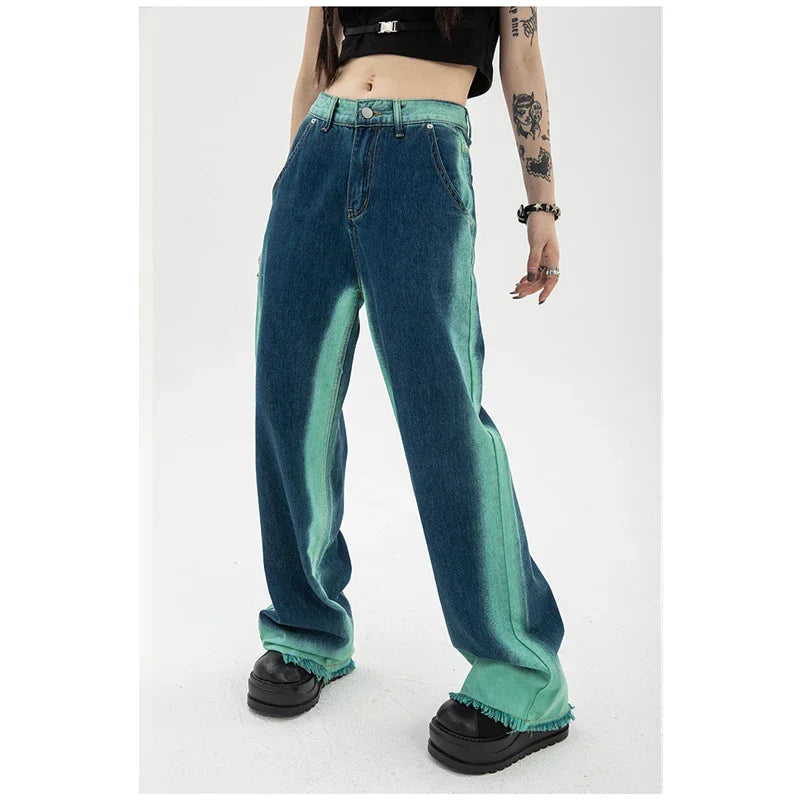 Baggy Jeans - High Waisted Gradient Color