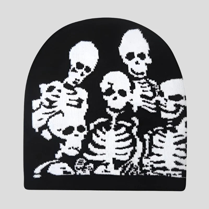 Y2K Skull Print Knitted Beanies: Unisex Winter Warmth