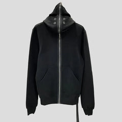 Black Hoodie Shark Zip-up Cotton for Men