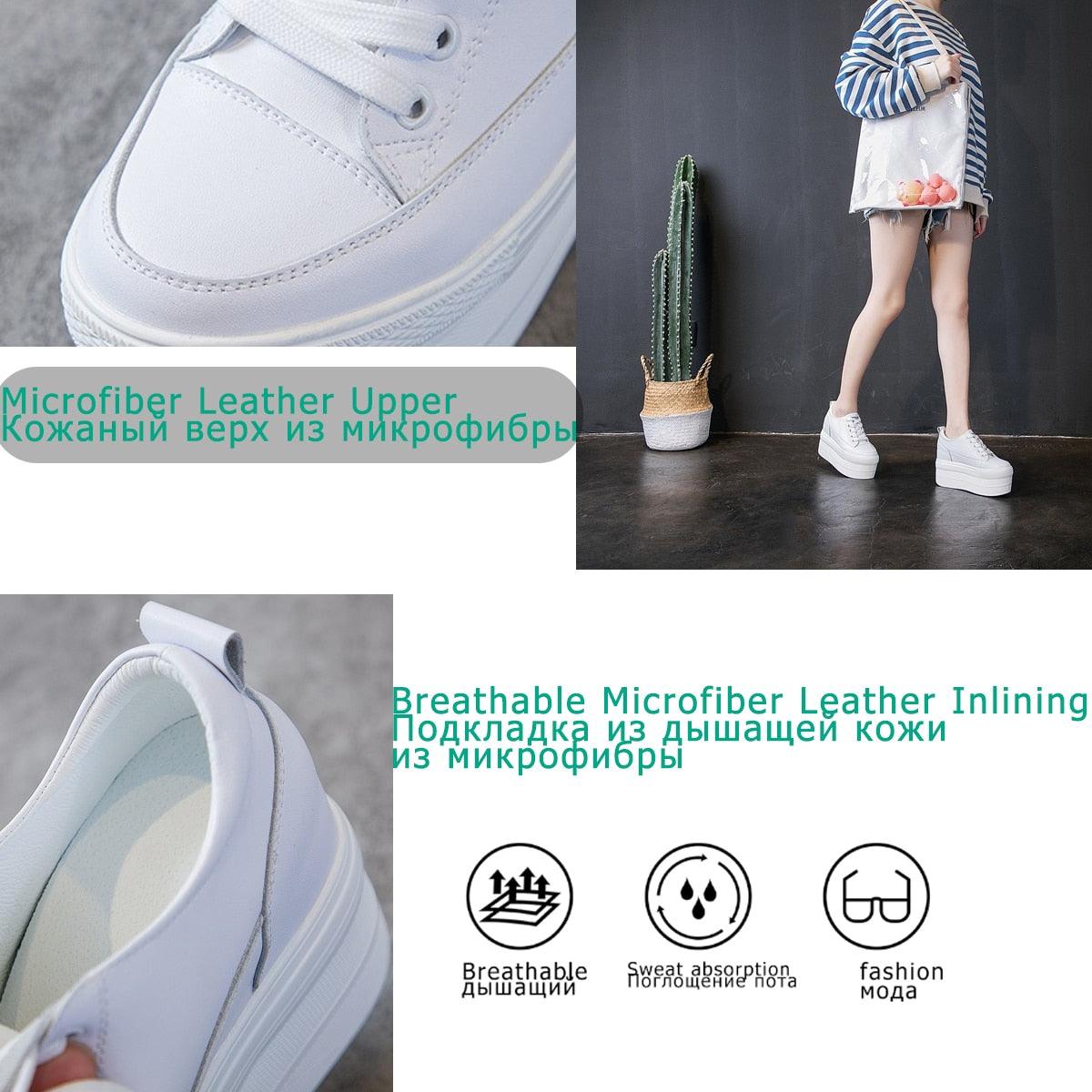 12cm Leather Vulcanized Sneakers for Women