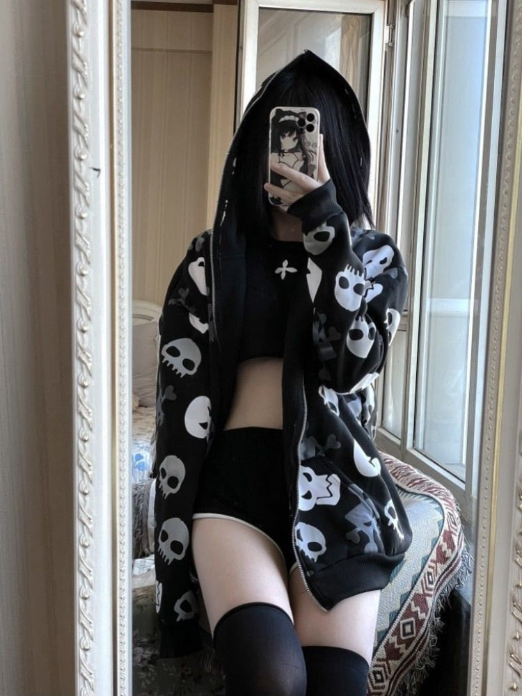 Skull Zip up Hoodie for Women