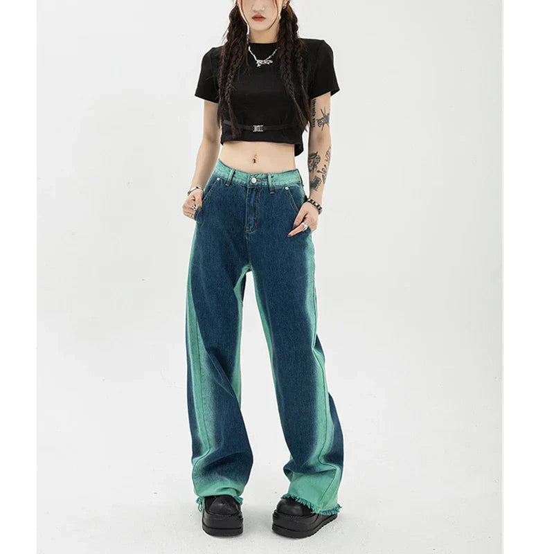 Baggy Jeans - High Waisted Gradient Color