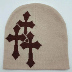 Cross Knitted Beanie: Streetwear Wool Beanie