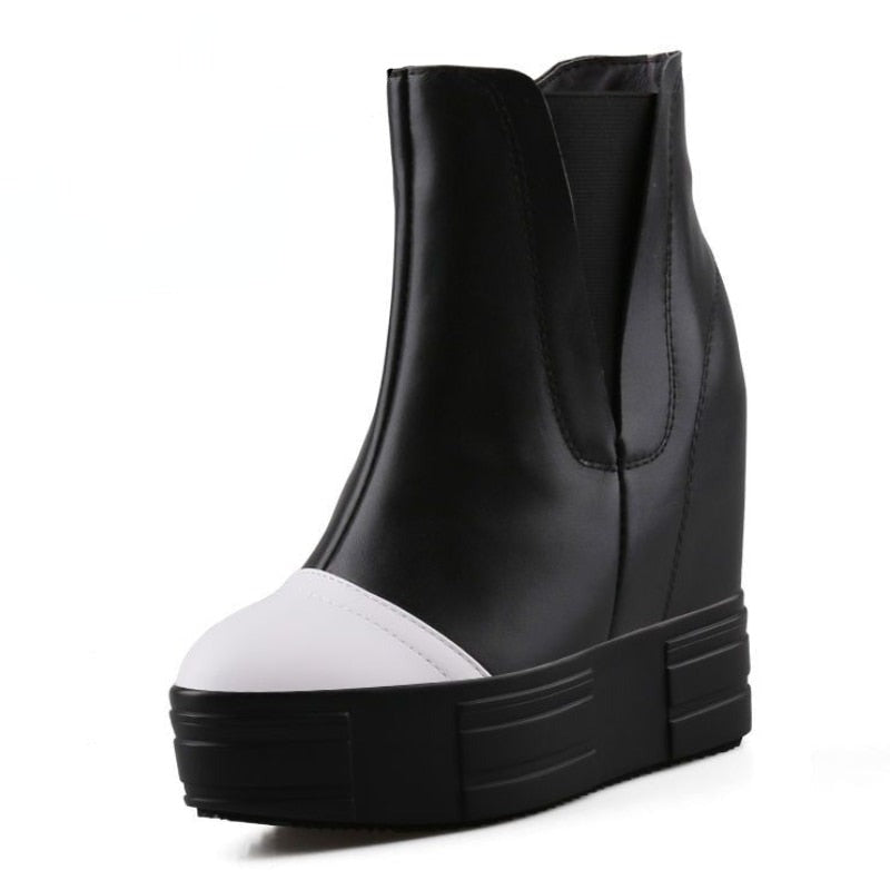 13cm Leather Platform Wedge Boots for Women