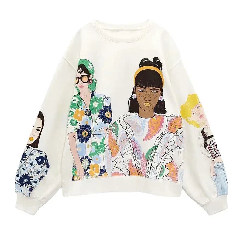 Beauty Girls Print Pullover Sweatshirts for Women