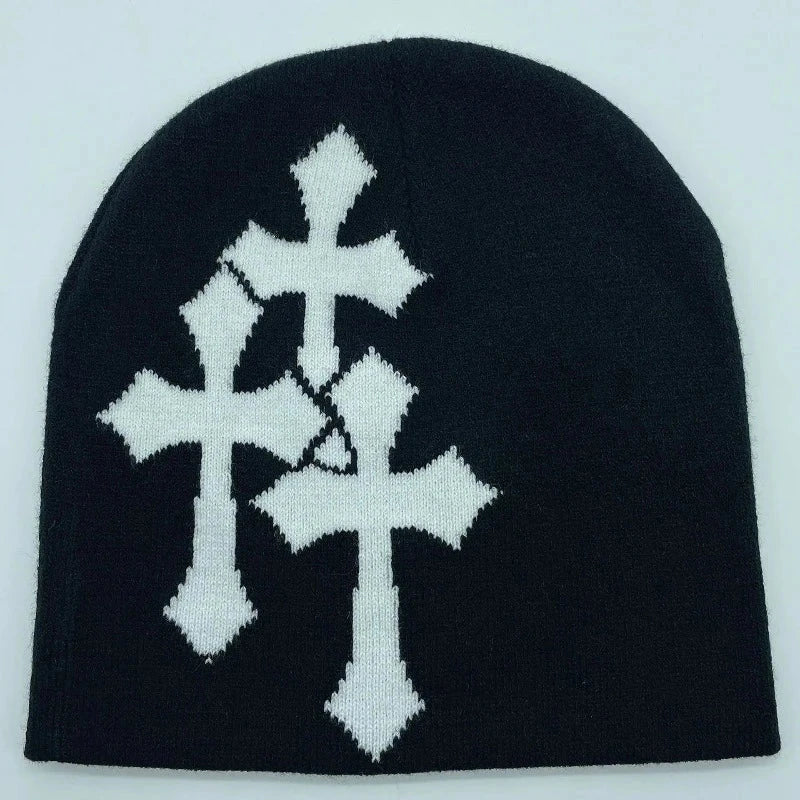 Cross Knitted Beanie: Streetwear Wool Beanie