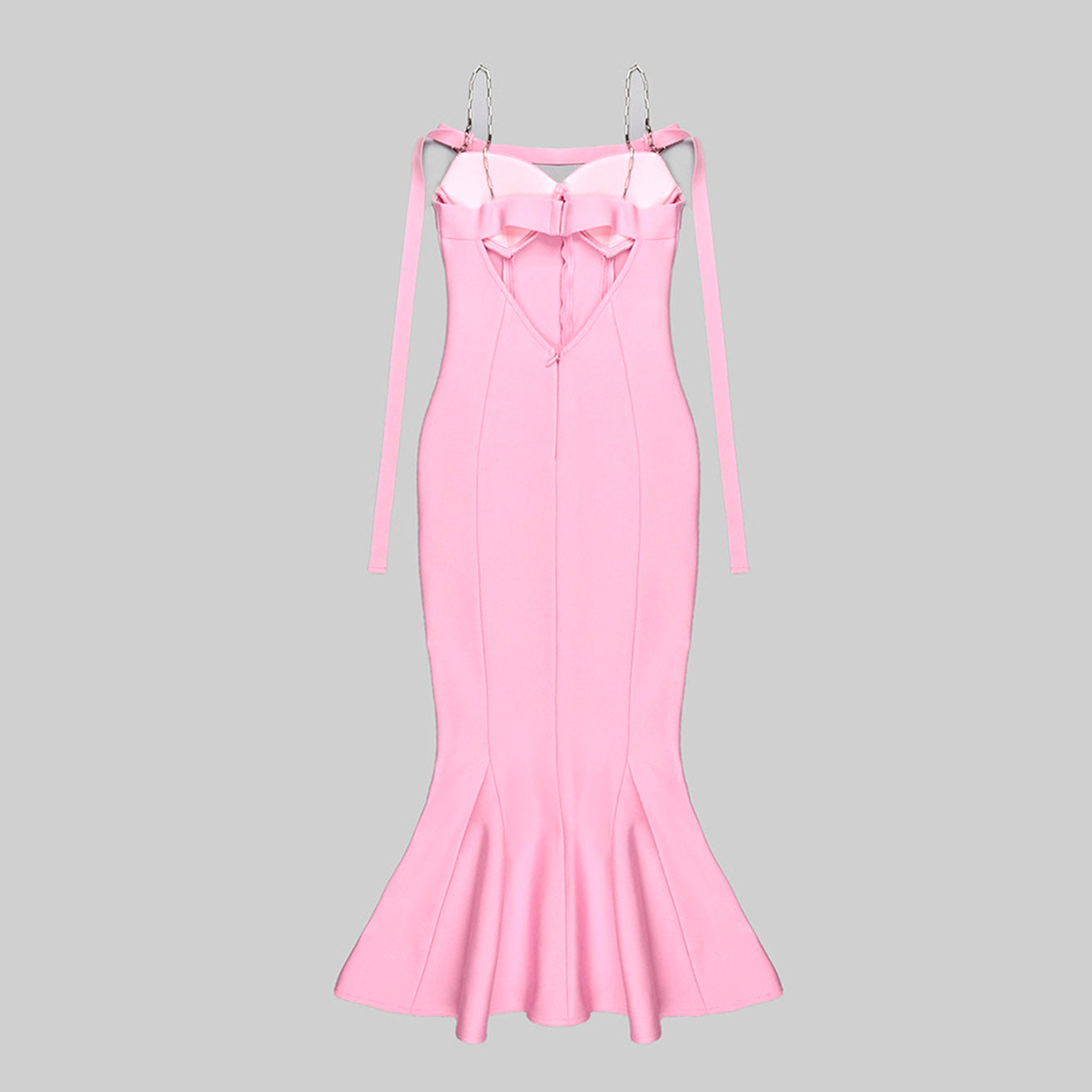 ARINNA PINK FRILLED BOTTOM BODYCON MIDI DRESS