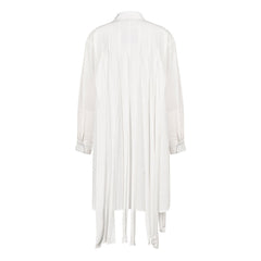 Artistic Pointed Collar Long Sleeve Pleated Fringe Deconstructed Midi Shirt Dress