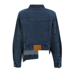 Asymmetric Button Down Folded Collar Long Sleeve Denim Jacket