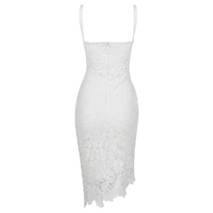 Asymmetric Floral Lace Embroidered Bustier Bandage Party Dress - White