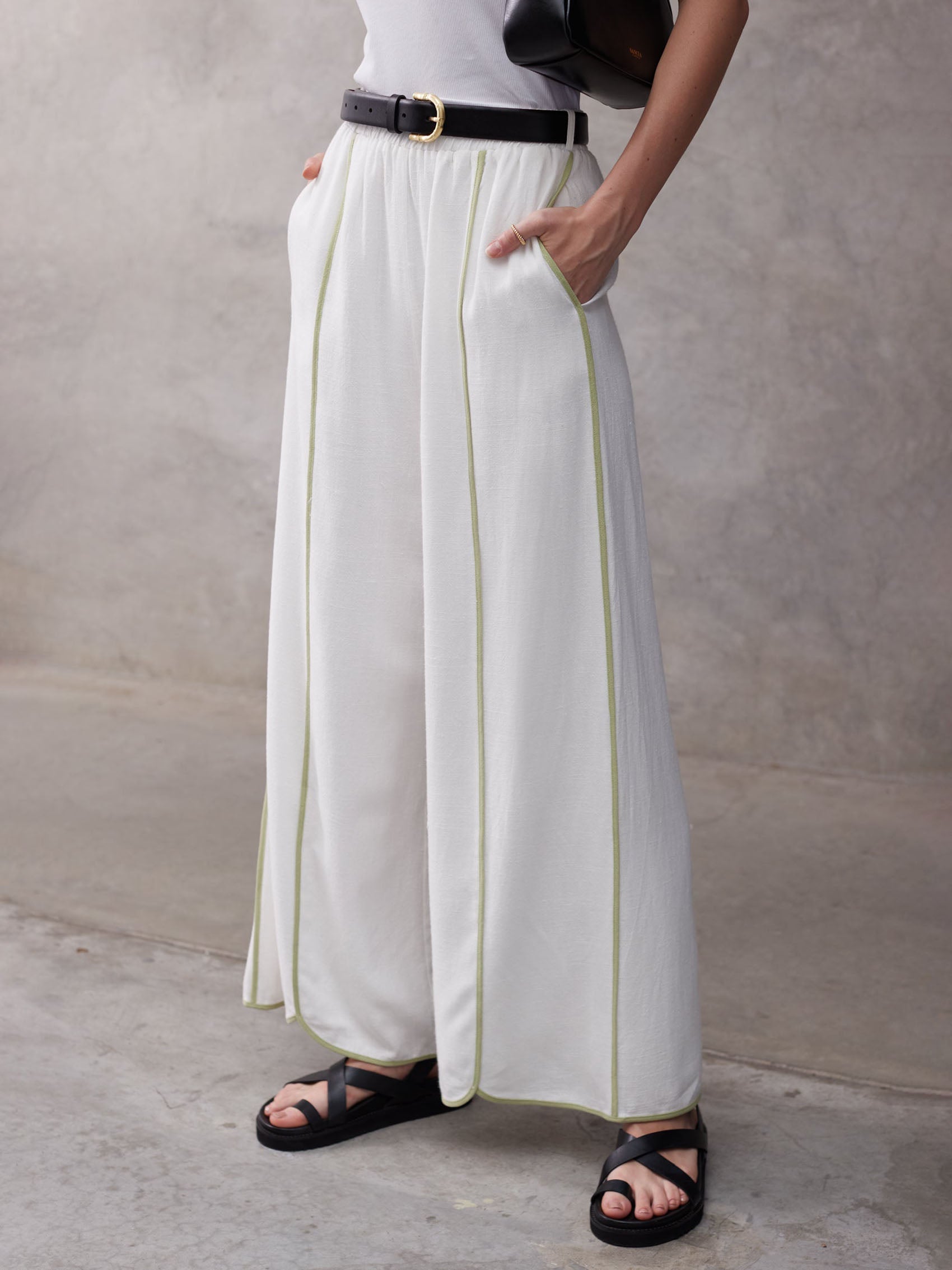 Classic Colorblocked Casual Loose Side Pocket Wide-Leg Pants