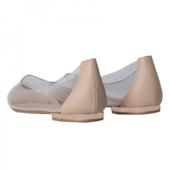 Casual Leather Panel Clear PVC Pointed Toe Ballet Flats - Apricot