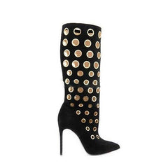 Metal Rings Knee High Boots