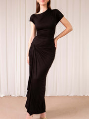 Elegant Round Neck Twist Slit Slim Sexy Long Skirt