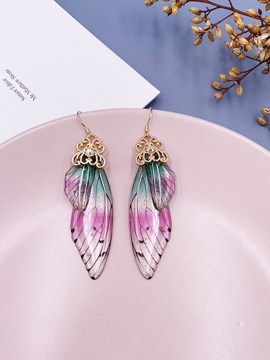 Butterfly Wing Iridescent Rhinestone Cicada Wing Crystal Earrings