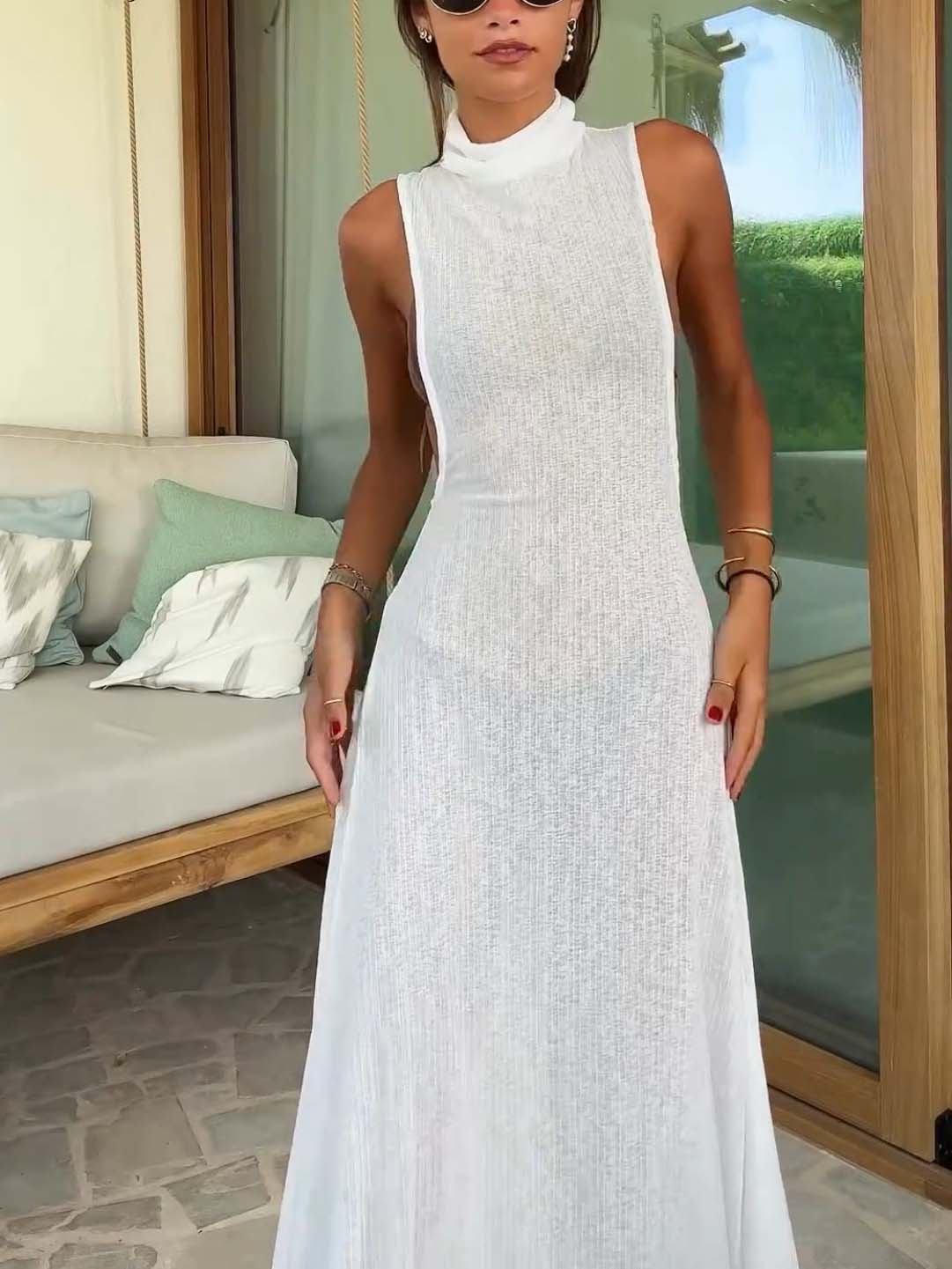 Elegant High Neck Sleeveless Maxi Dress