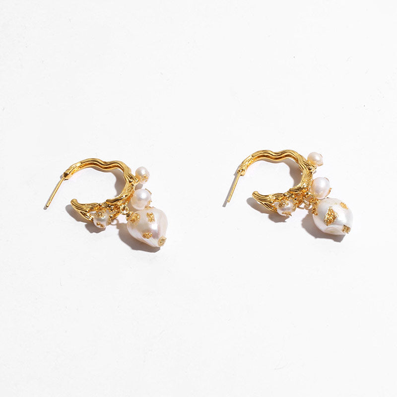 Elegant Gold Plated Pearlized Beaded Stud Earrings - Gold