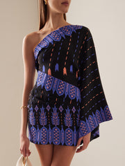 Exquisite Retro Ethnic Print Asymmetrical Mini Dress