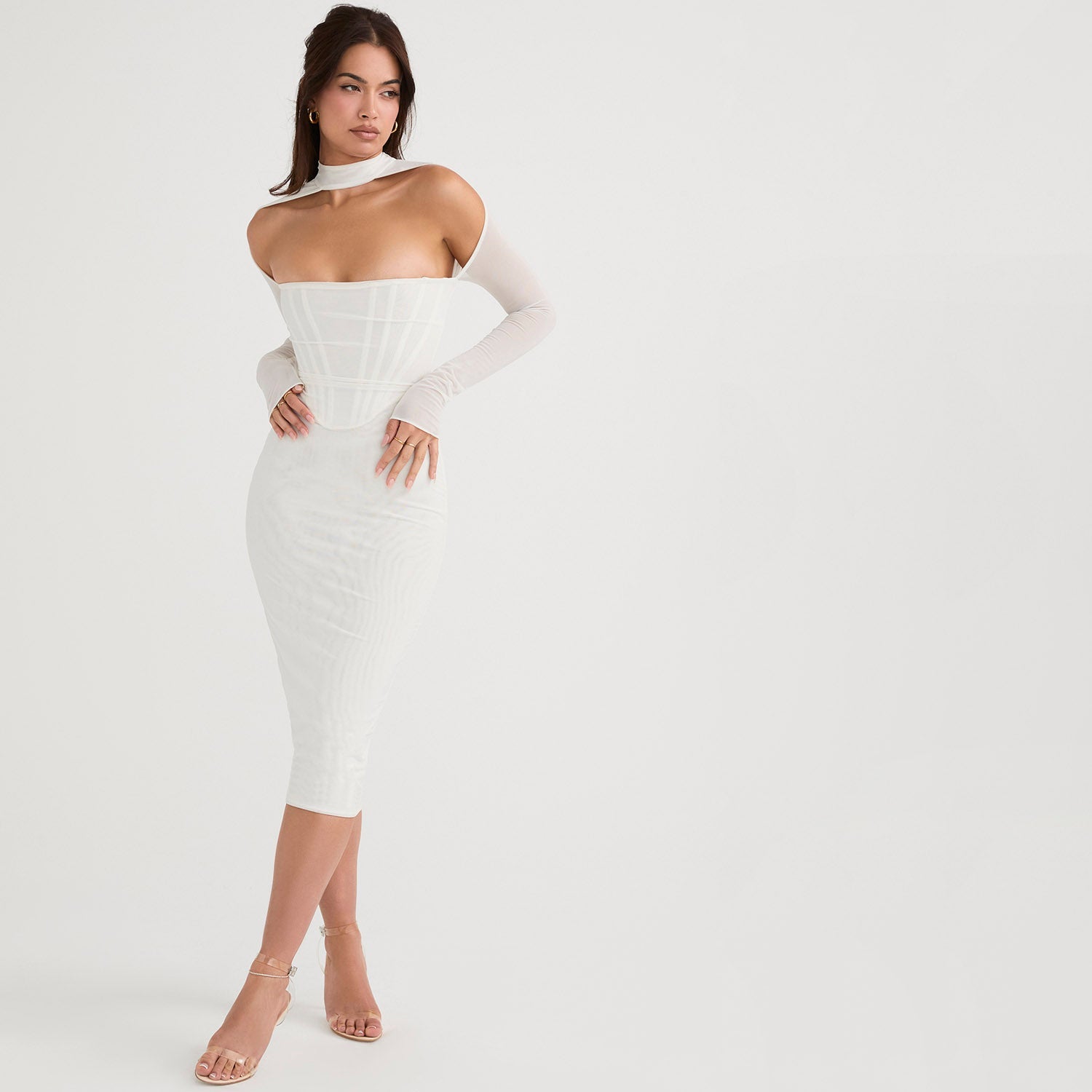 AIMI LONG SLEEVE HOLLOW OUT MIDI DRESS