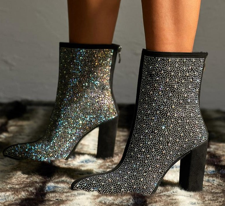 Bedazzled Zip Up Ankle Boots