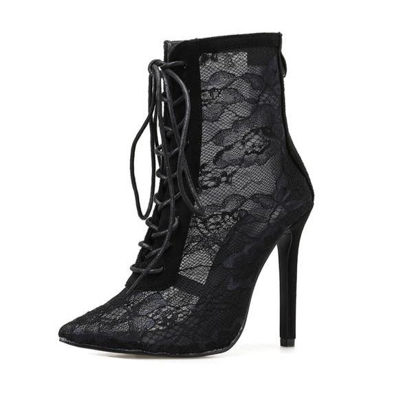 Black Stiletto See Through Ankle Boots