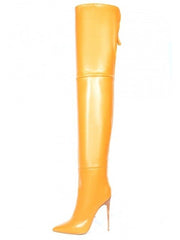 Thigh High Stretch Back Zip Leather Boots