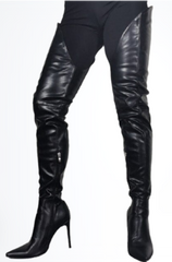 Black Leather Pant Leg Thigh High Boots