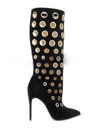 Metal Rings Knee High Boots