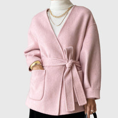 Belted Cardigan with Pockets - Pink