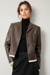 Classic Short Leather Jacket - Brown