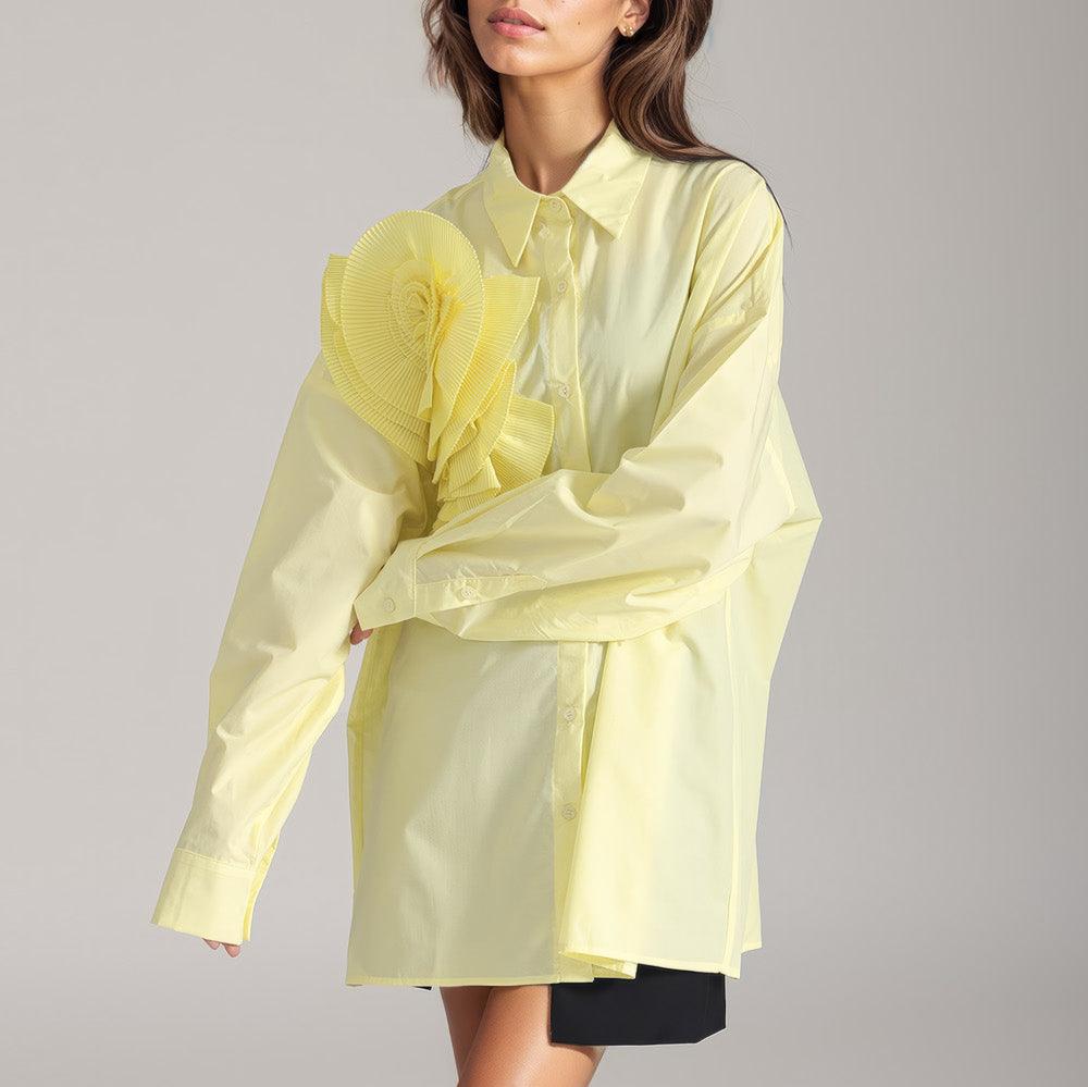 Button-Down Shirt with Flower - Yellow