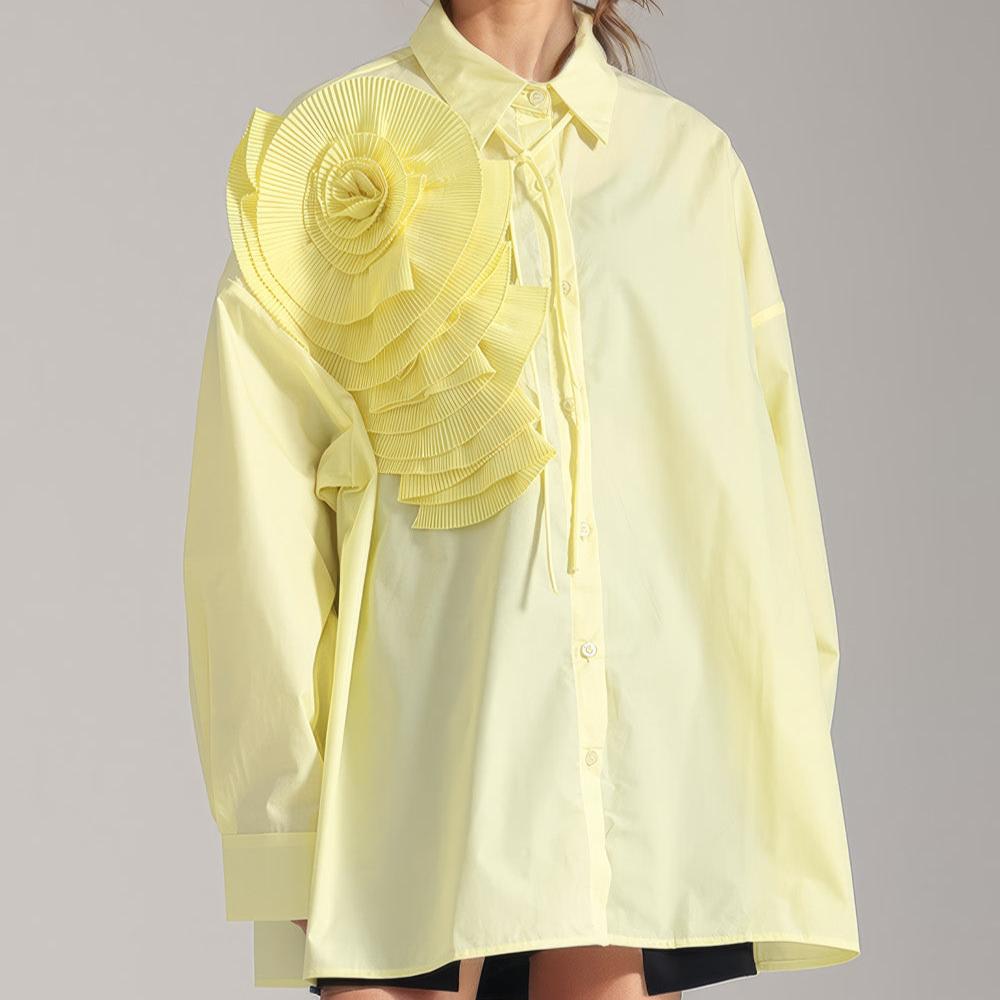 Button-Down Shirt with Flower - Yellow